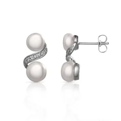 Boucles d'oreilles argent 925 double perle de culture de Chine et zirconias
