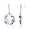 Boucles d'oreilles argent 925 et ruthénium noir, zirconias bleus et blancs.