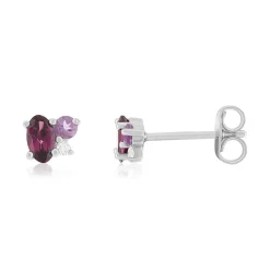 Boucles d'oreilles argent 925 grenats rhodolite améthystes et topazes blanches