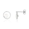 Boucles d'oreilles argent 925, motif cercle, perles de culture de Chine, zirconias.