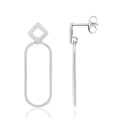 Boucles d'oreilles argent 925 motif losange et anneau
