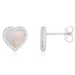Boucles d'oreilles argent 925 nacres et ziconias coeur