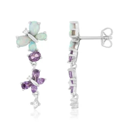Boucles d'oreilles argent 925 opales et zirconias papillons
