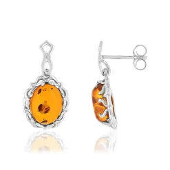 Boucles d'oreilles argent 925 ovales ambre