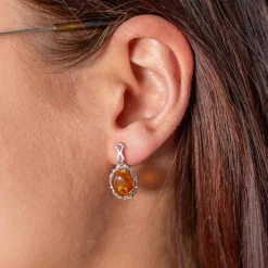Boucles d'oreilles argent 925 ovales ambre