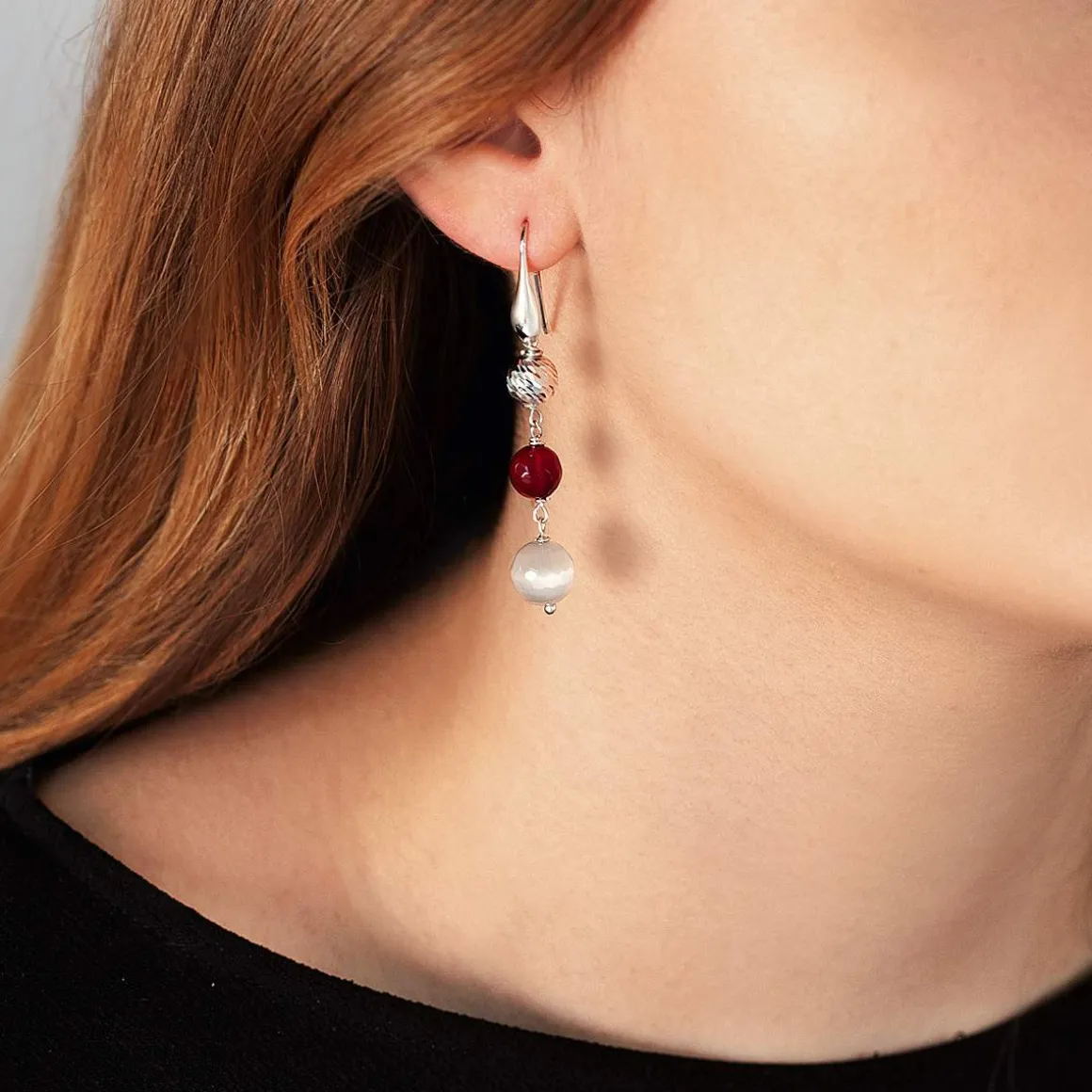 Boucles d'oreilles argent 925 pendants pierres imitation