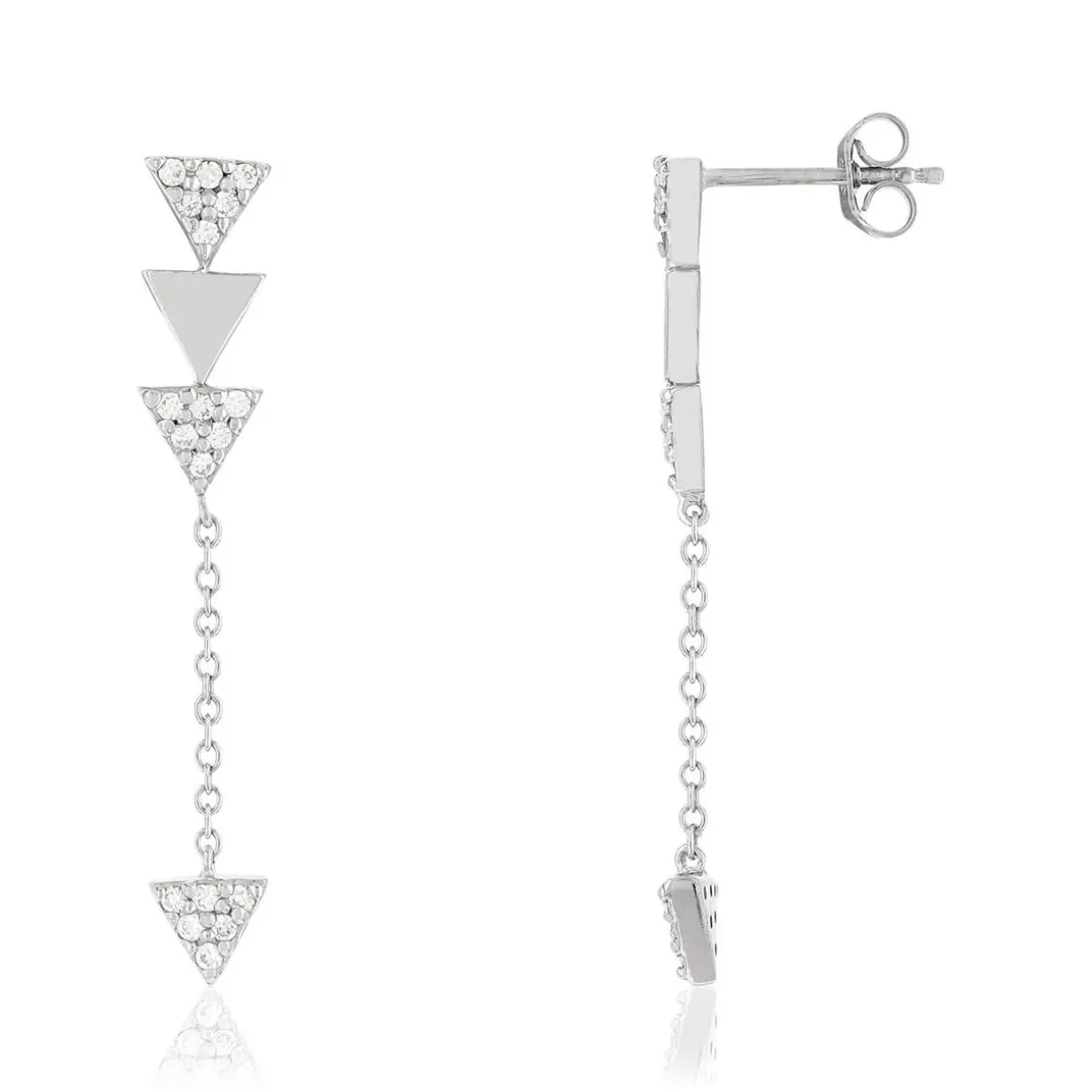 Boucles d'oreilles argent 925 pendants triangles zirconias