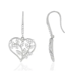 Boucles d'oreilles argent 925 pendants coeurs feuillage zirconias