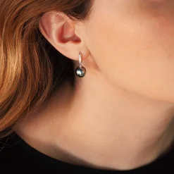 Boucles d'oreilles argent 925 pendants perles de culture de Tahiti