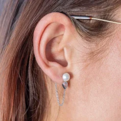 Boucles d'oreilles argent 925 perles de culture de Chine et zirconias