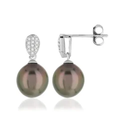 Boucles d'oreilles argent perles de culture de tahiti zirconias