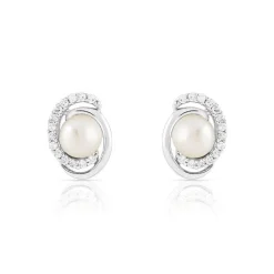 Boucles d'oreilles argent 925 perles de culture de Chine et zirconias