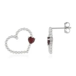 Boucles d'oreilles argent 925 pierres synthétiques rouges motif coeur