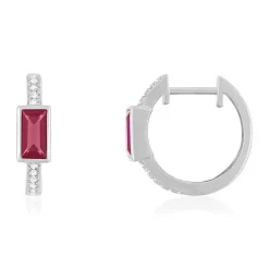 Boucles d'oreilles argent 925 pierre synthétique rouge et zirconias