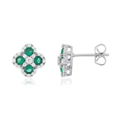 Boucles d'oreilles argent 925 pierres synthétiques vertes et zirconias