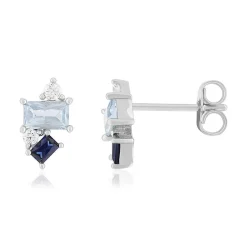 Boucles d'oreilles argent 925 pierres imitation pierres synthétiques bleues et zirconias