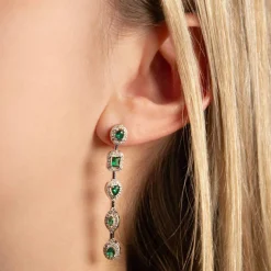 Boucles d'oreilles argent zirconias vert et blanc