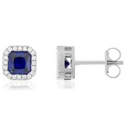 Boucles d'oreilles argent 925 zirconias bleus foncés et blancs