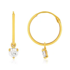 Boucles d'oreilles créoles or 375 jaune zirconias blancs 12 mm