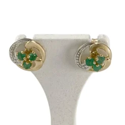Boucles d'oreilles d'occasion  or 750 2 tons emeraudes