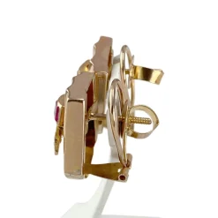 Boucles d'oreilles d'occasion or 750 jaune rubis synthétiques spinelles synthétiques