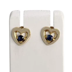 Boucles d'oreilles d'occasion or 750 jaune coeurs saphirs