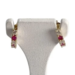 Boucles d'oreilles d'occasion or 750 jaunezirconias rubis