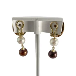 Boucles d'oreilles d'occasion or 750 jaune saphirs, perles de culture