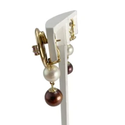 Boucles d'oreilles d'occasion or 750 jaune saphirs, perles de culture
