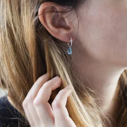 Boucles d'oreilles d'occasion or 750 blanc diamants et topazes