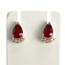 Boucles d'oreilles d'occasion or 750 jaune diamant rubis