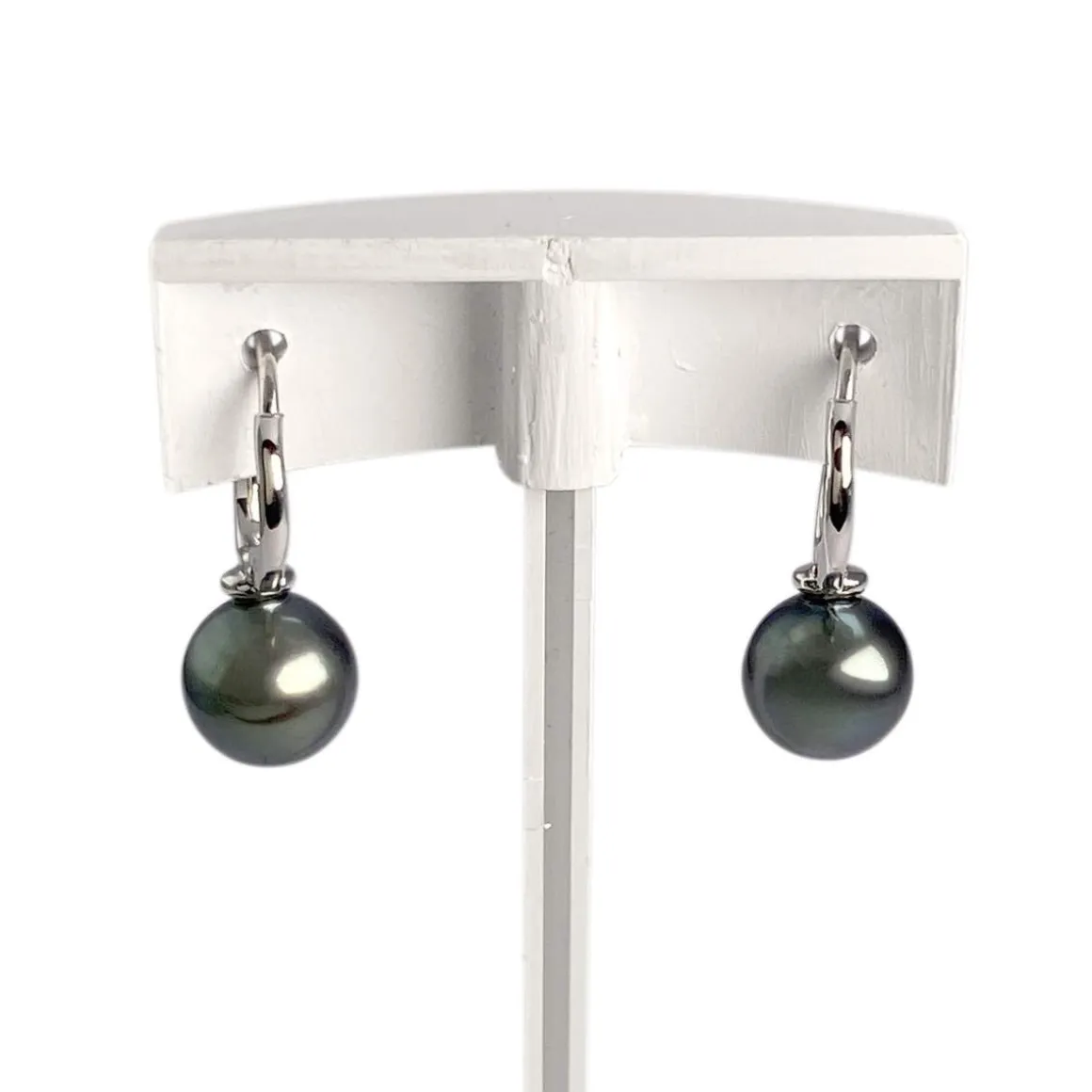 Boucles d'oreilles d'occasion or 750 blanc perle de tahiti diamant