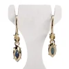 Boucles d'oreilles d'occasion or 750 jaune saphirs diamants