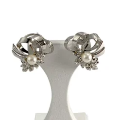 Boucles d'oreilles d'occasion or 750 blanc diamants, perles de culture