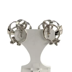 Boucles d'oreilles d'occasion or 750 blanc diamants,  perles de culture