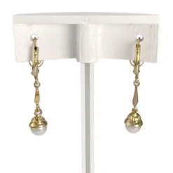 Boucles d'oreilles dormeuses d'occasion or 750 jaune perles de culture