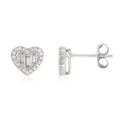 Boucles d'oreilles or 375 blanc coeurs diamants rectangulaires