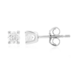 Boucles d'oreilles or 750 blanc diamants synthétiques 0.50ct