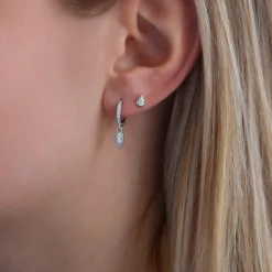Boucles d'oreilles or blanc 375 diamants motif goutte