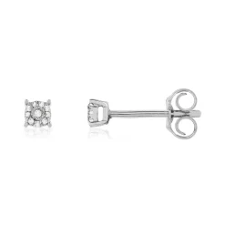 Boucles d'oreilles or 375 blanc diamants