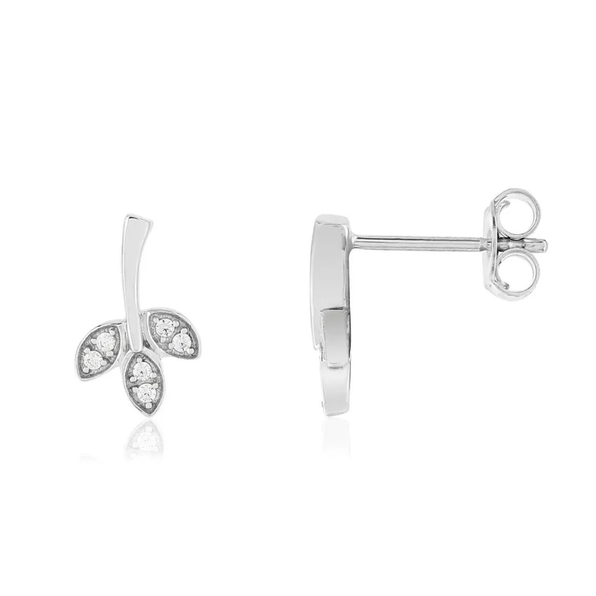 Boucles d'oreilles or blanc 375, diamants, motif feuille.