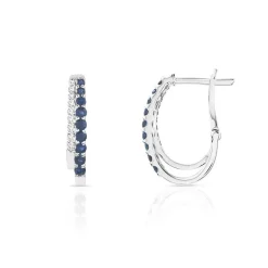 Boucles d'oreilles or 375 blanc dormeuses saphirs et diamants