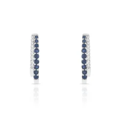 Boucles d'oreilles or 375 blanc dormeuses saphirs et diamants