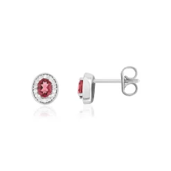 Boucles d'oreilles or 375 blanc grenats rhodolites et diamants