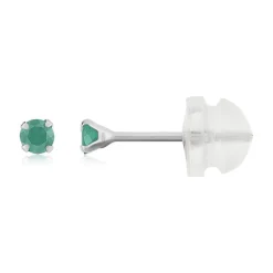 Boucles d'oreilles or 375 blanc émeraudes 0.14 carat