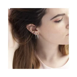 Boucles d'oreilles or blanc 375  pendants diamants