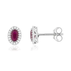 Boucles d'oreilles or blanc 750 rubis diamants