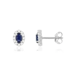 Boucles d'oreilles or blanc 750 saphirs diamants