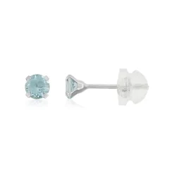 Boucles d'oreilles or 375 blanc topazes bleues traitées 0,44 carat