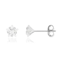 Boucles d'oreilles or 375 blanc zirconia blanc étoile